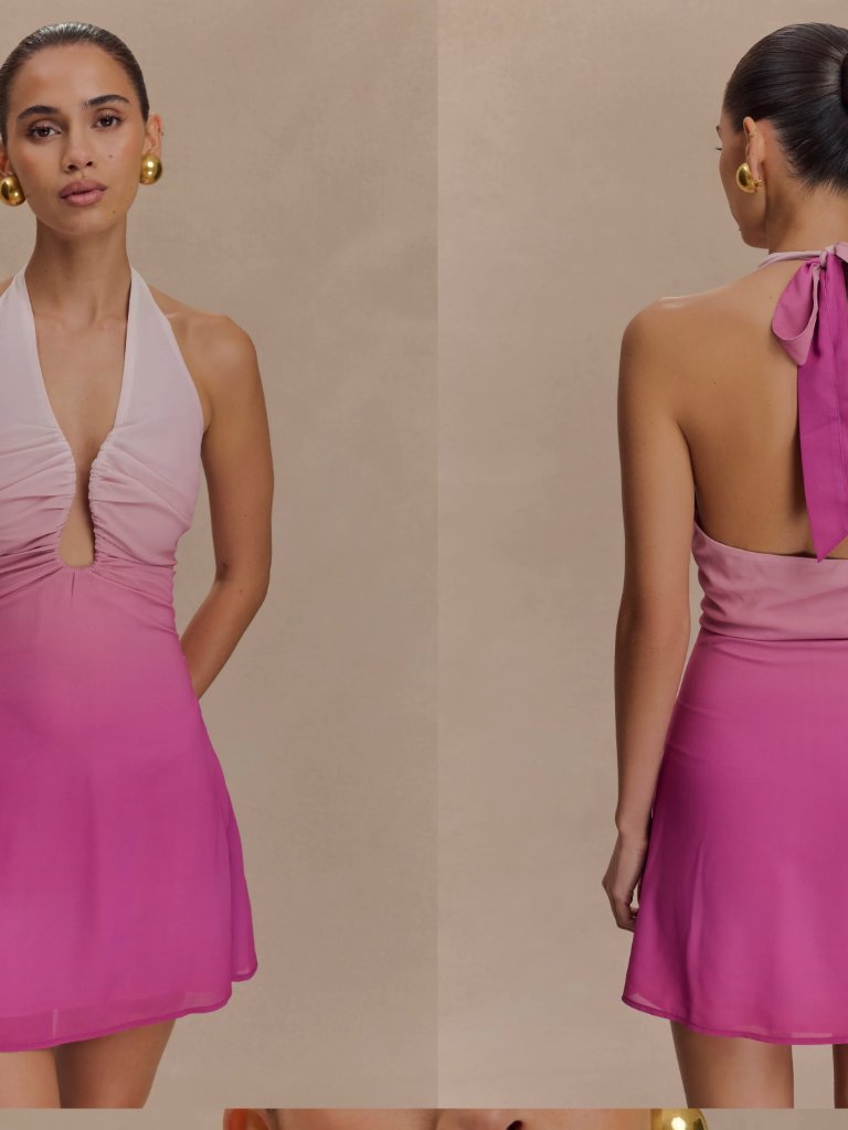 Meshki Malakhai Chiffon Halter Mini Dress - Ombre Pink, Size Xs